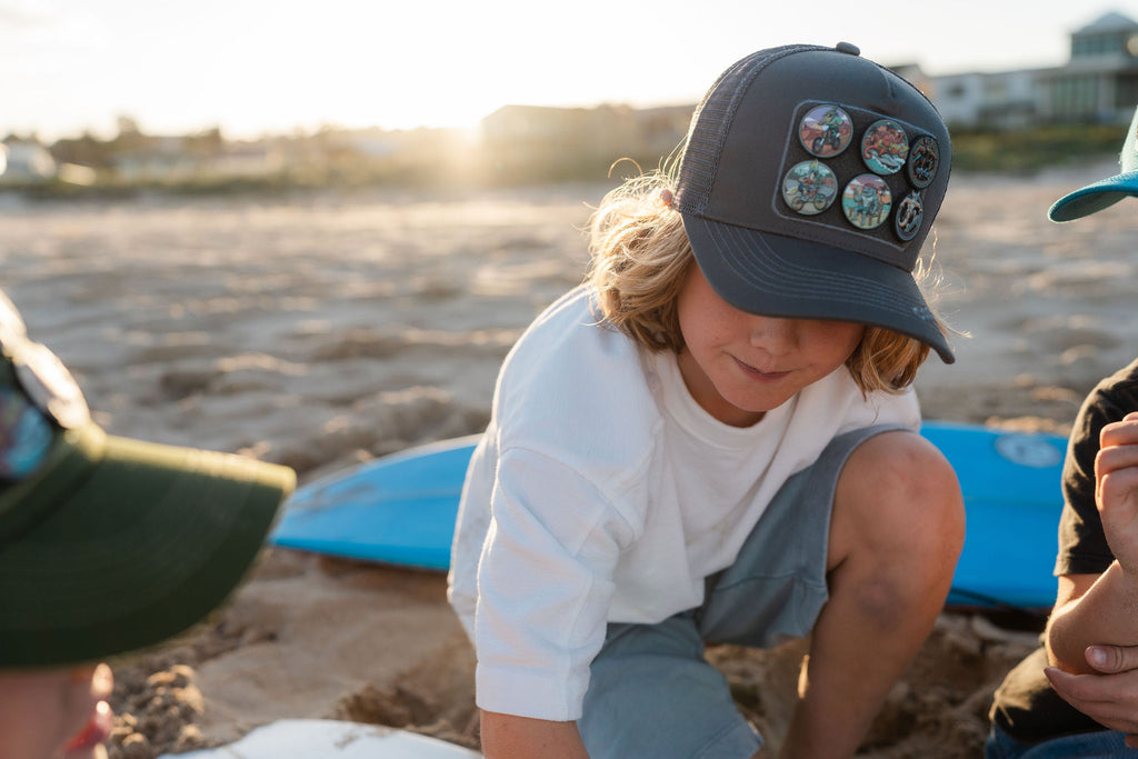 CapCapz Trucker Cap Bundle – Charcoal + 6 Mystery Patches