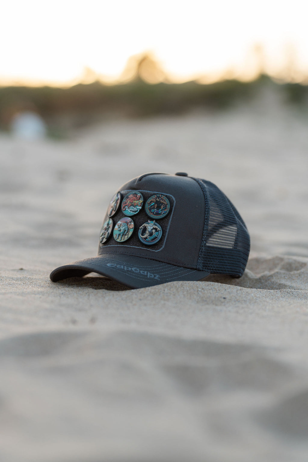 CapCapz Trucker Cap Bundle – Charcoal + 6 Mystery Patches